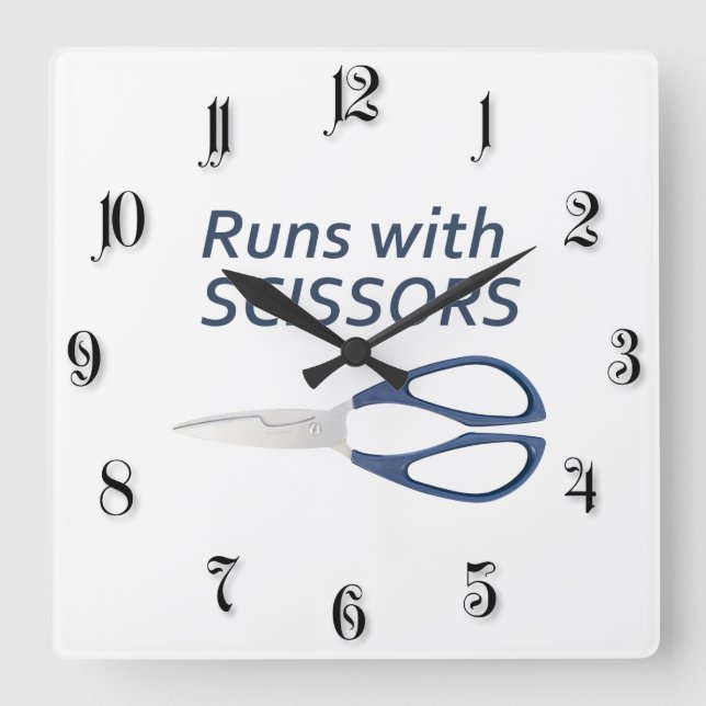Reloj Cuadrado Corre con tijeras (Anverso)
