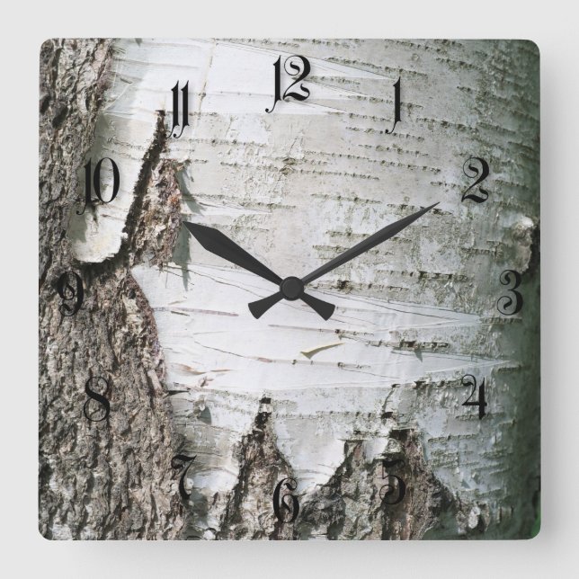 Reloj Cuadrado Corteza de Birch (Anverso)