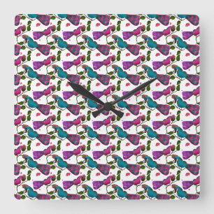 Reloj Cuadrado Cortina de patrón floral de aves sin costuras