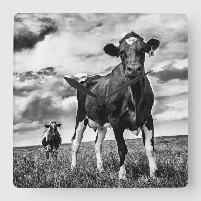 Reloj Cuadrado Cosecha de BW que espera (Anverso)