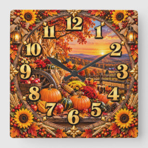 Reloj Cuadrado Cosecha de otoño atardecer en el campo