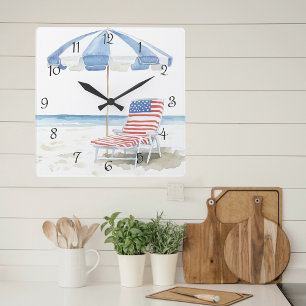 Reloj Cuadrado Costa Americana Watercolor Beach Summer