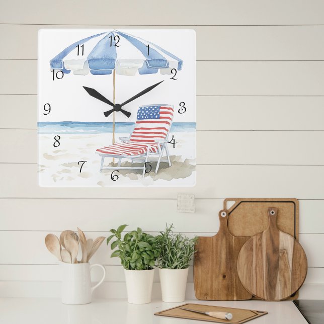 Reloj Cuadrado Costa Americana Watercolor Beach Summer (Subido por el creador)
