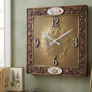 Reloj Cuadrado Cottagecore Brass & Wood Rustic Farmhouse