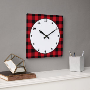Reloj Cuadrado Country buffalo plaid pattern kitchen clock