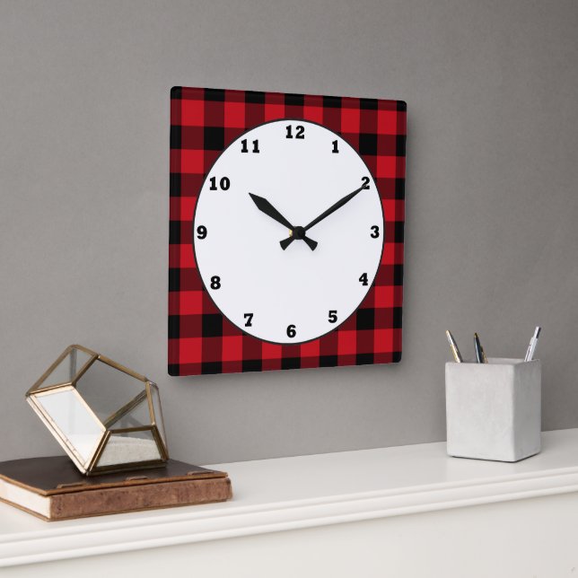 Reloj Cuadrado Country buffalo plaid pattern kitchen clock (Oficina)