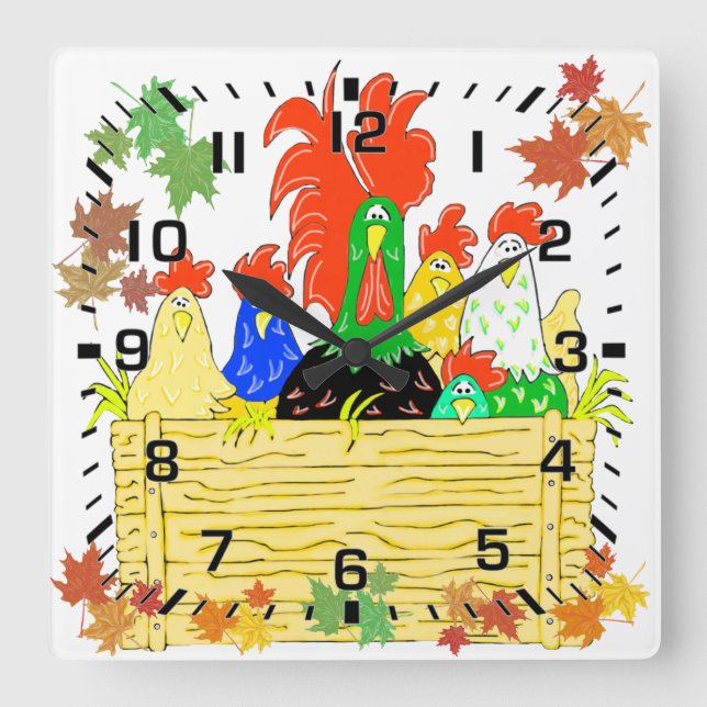 Reloj Cuadrado Country Chicken Clan Wall Clock (Anverso)