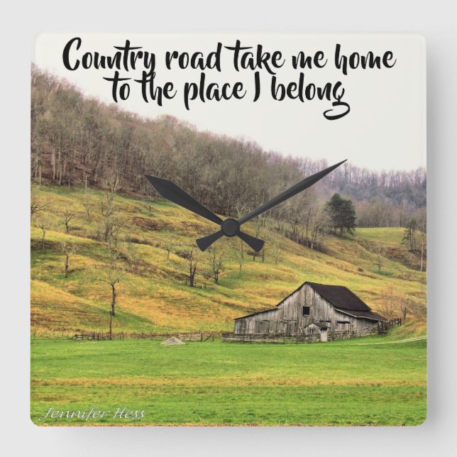 Reloj Cuadrado Country Road Take Me Home Wall Cl (Anverso)