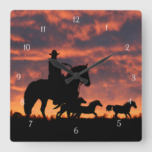 Reloj Cuadrado Country Western Cowboy Caballos salvajes