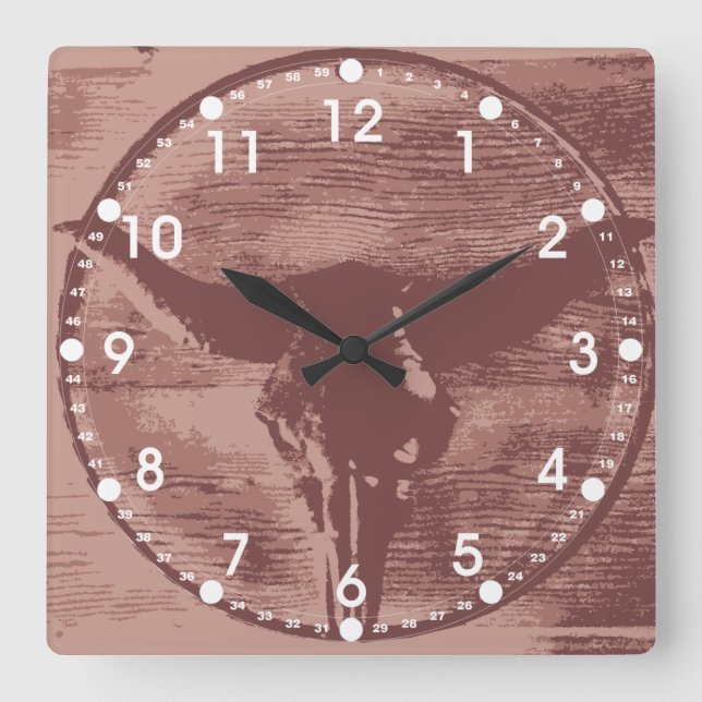 Reloj Cuadrado Country Western Longhorns Bull Skull Cowboy Regalo (Anverso)