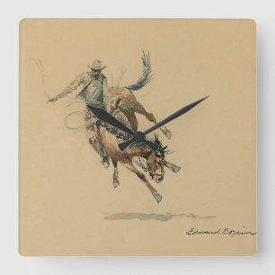 Reloj Cuadrado Cowboy en un caballo balbuceo #3 de Edward Borein
