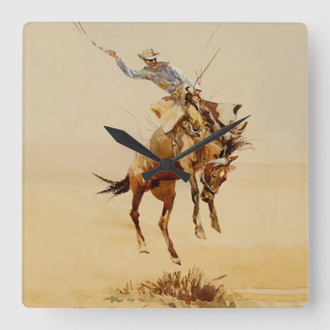 Reloj Cuadrado Cowboy en un maldito caballo #2 por Edward Borein (Anverso)