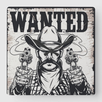 Reloj Cuadrado Cowboy Wanted Poster