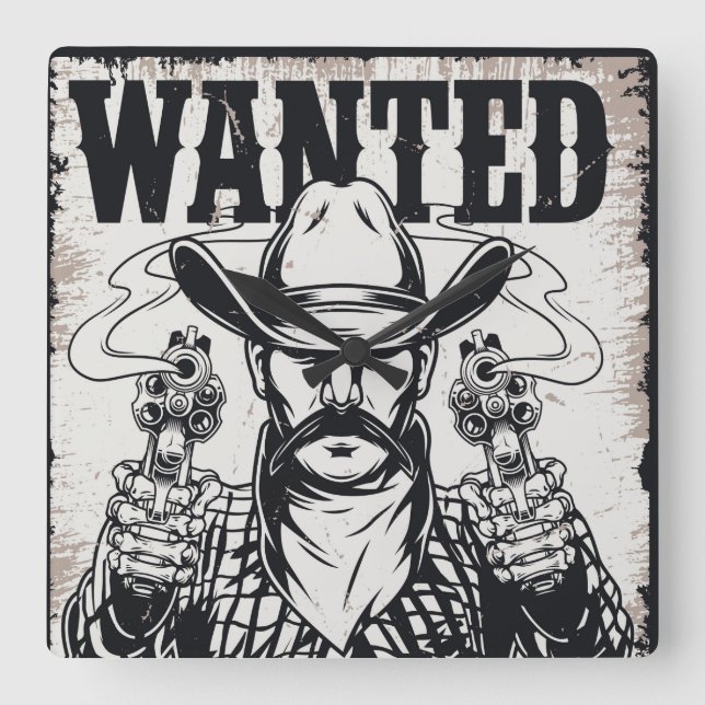 Reloj Cuadrado Cowboy Wanted Poster (Anverso)