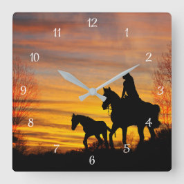 Reloj Cuadrado Cowgirl Sunset Trailride Wall Clock