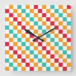 Reloj Cuadrado Cozy classroom diagonal checkerboard pattern