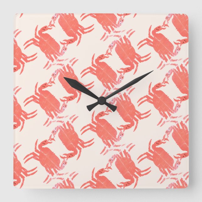 Reloj Cuadrado Crab Ocean Beach Sea Creature Pattern  (Anverso)
