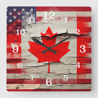 Reloj Cuadrado Crackle Paint | Canadian American Flag