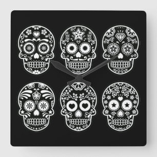 Reloj Cuadrado Cráneo blanco y negro del azúcar