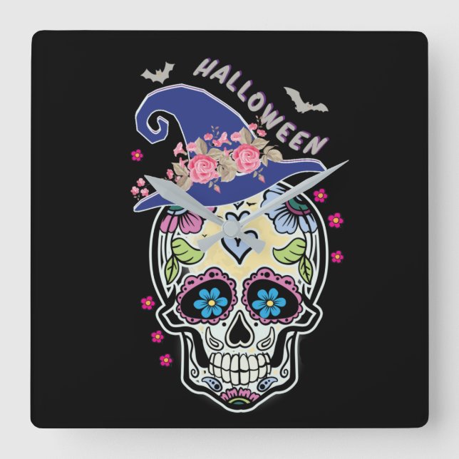 Reloj Cuadrado Cráneo de Halloween (Anverso)