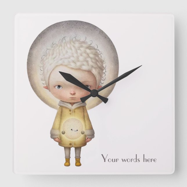 Reloj Cuadrado Crea a Tu Propio Chico Luna Adorable (Anverso)