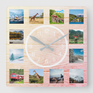 Reloj Cuadrado Crea tu collage de fotos personalizado estilo rúst