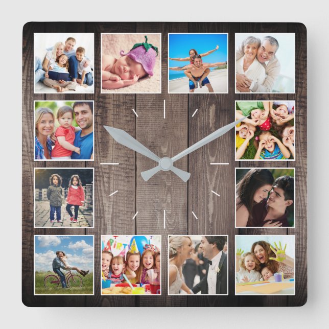Reloj Cuadrado Crea tu Collage de fotos Personalizado Rustic Farm (Anverso)