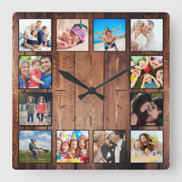 Reloj Cuadrado Crea tu Collage de fotos Personalizado Rustic Farm