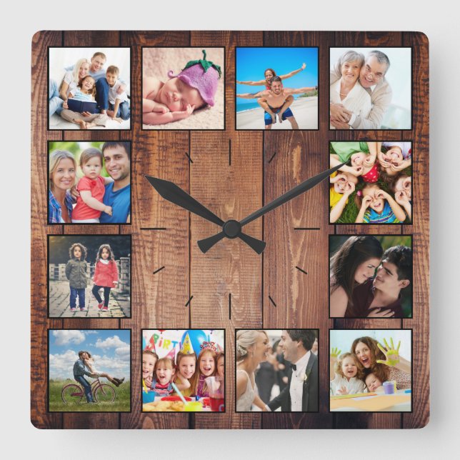 Reloj Cuadrado Crea tu Collage de fotos Personalizado Rustic Farm (Anverso)