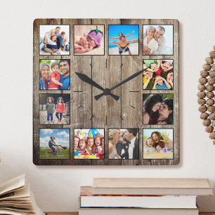 Reloj Cuadrado Crea tu Collage de fotos Personalizado Rustic Farm