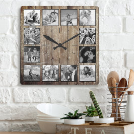 Reloj Cuadrado Crea tu Collage de fotos Personalizado Rustic Farm