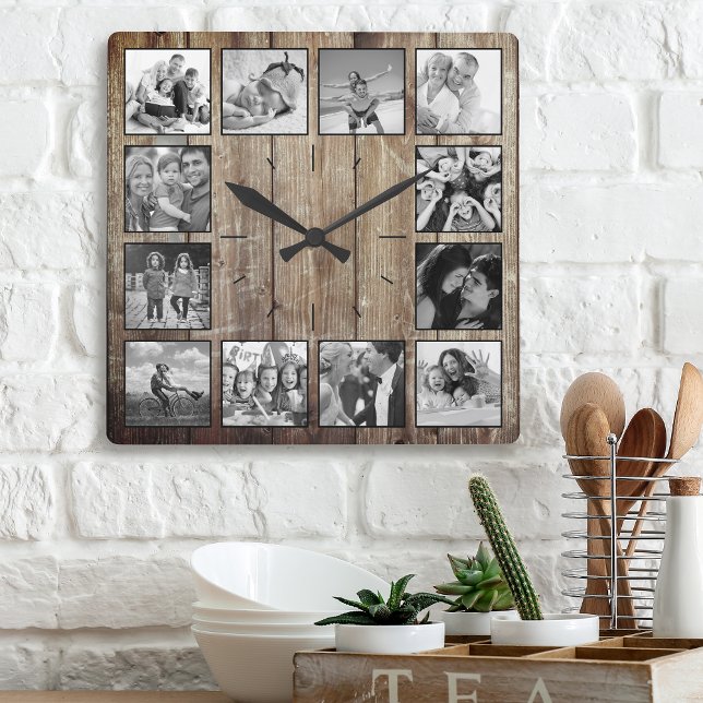 Reloj Cuadrado Crea tu Collage de fotos Personalizado Rustic Farm (Subido por el creador)