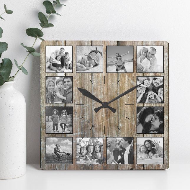 Reloj Cuadrado Crea tu Collage de fotos Personalizado Rustic Farm (Subido por el creador)
