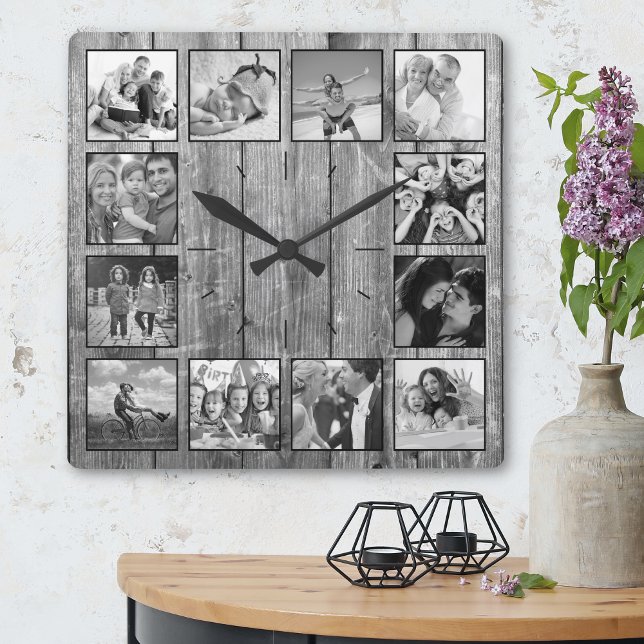 Reloj Cuadrado Crea tu Collage de fotos Personalizado Rustic Farm (Subido por el creador)