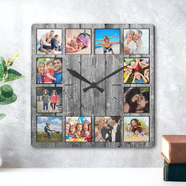 Reloj Cuadrado Crea tu Collage de fotos Personalizado Rustic Farm