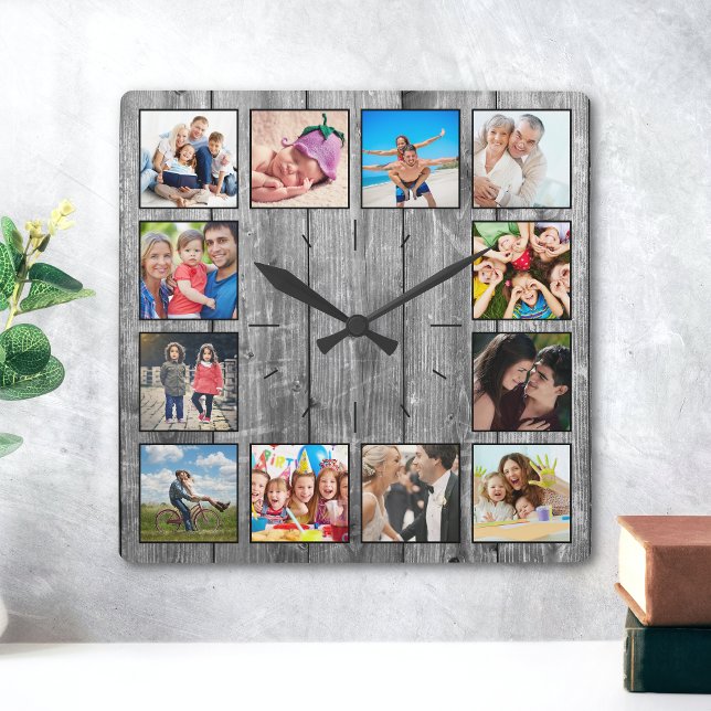 Reloj Cuadrado Crea tu Collage de fotos Personalizado Rustic Farm (Subido por el creador)