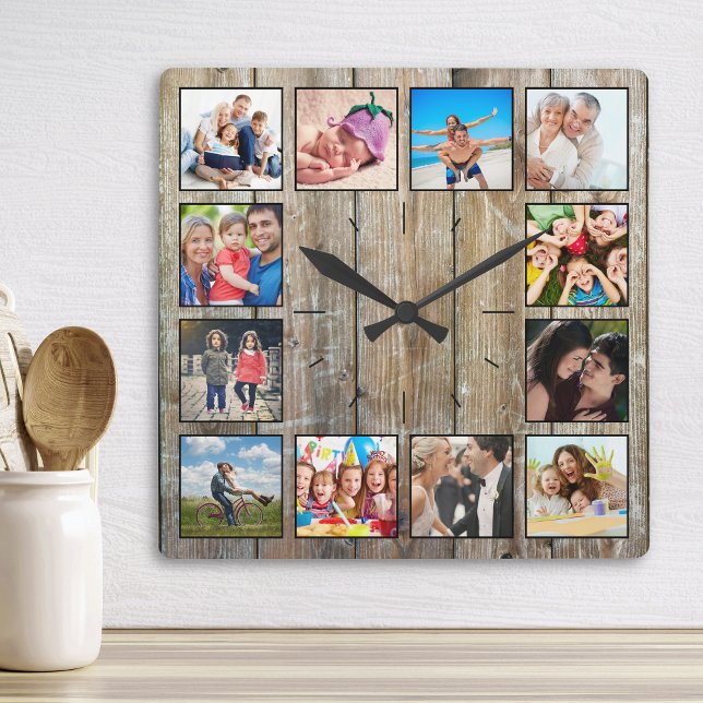 Reloj Cuadrado Crea tu Collage de fotos Personalizado Rustic Farm (Subido por el creador)