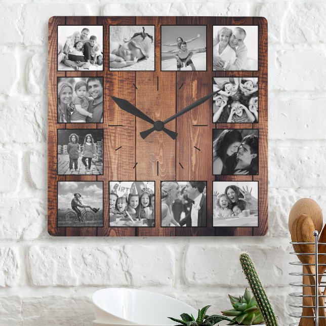 Reloj Cuadrado Crea tu Collage de fotos Personalizado Rustic Farm (Subido por el creador)