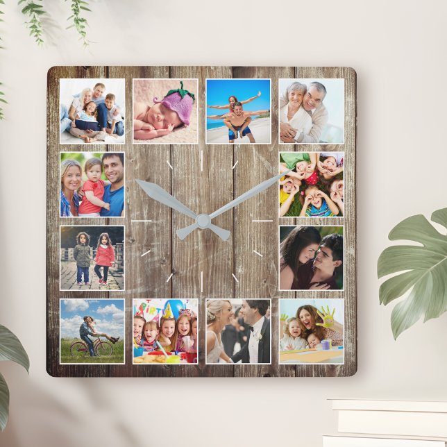 Reloj Cuadrado Crea tu Collage de fotos Personalizado Rustic Farm (Subido por el creador)