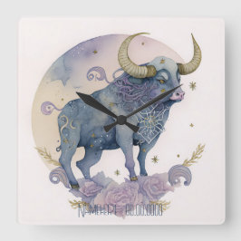 Reloj Cuadrado Crea tu propia acuarela púrpura Taurus Zodiac