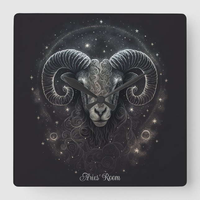 Reloj Cuadrado Crea tu propia astrología mística Aries Zodiac (Anverso)
