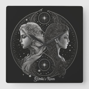 Reloj Cuadrado Crea tu propia astrología mística Gemini Zodiac