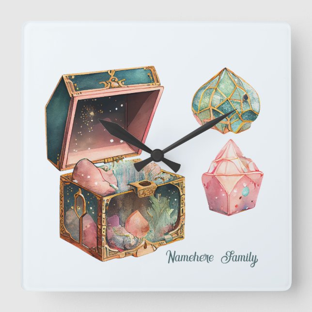 Reloj Cuadrado Crea tu propia caja mágica y cristales (Anverso)