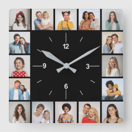Reloj Cuadrado Crea tu propia Colage de 16 Fotos en Blanco y Negr