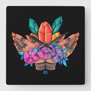 Reloj Cuadrado Crea tu propia Henna Manos Cristales y Rosas