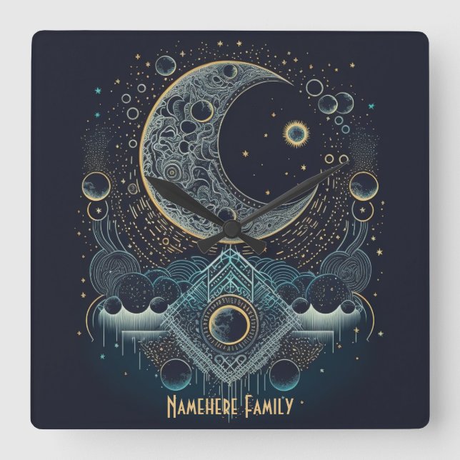 Reloj Cuadrado Crea tu propia luna celestial geométrica (Anverso)