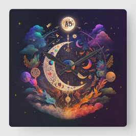 Reloj Cuadrado Crea tu propia luna de arco iris y flor silvestre