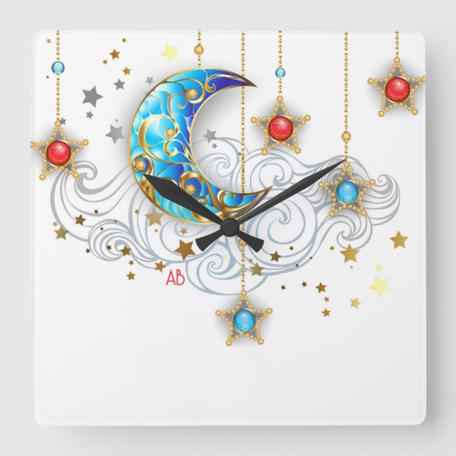 Reloj Cuadrado Crea tu propia luna y estrellas elegantes (Anverso)