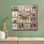 Reloj Cuadrado Crea tu propia madera de Collage de fotos familiar<br><div class="desc">Muestre el amor y la risa de su familia con nuestro reloj de pared "Crea tu propia familia" de 16 Collages de fotos. Este reloj único te permite crear un collage personalizado de 16 fotos, lo que lo convierte en una forma perfecta de celebrar a tu familia y a tus...</div>