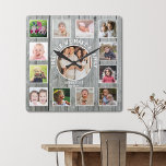 Reloj Cuadrado Crea tu propia madera gris rústica de 13 Collages<br><div class="desc">Crea tu propio reloj de pared de collage con 13 de tus fotos favoritas. El reloj de fotos le ayuda a valorar sus momentos especiales y también hace un regalo para padres, abuelos y amigos. El reloj familiar personalizado lo convierte en un regalo perfecto para todas las ocasiones. Personaliza con...</div>